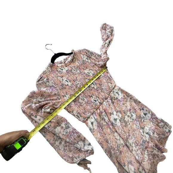 Peach Love California Floral High Neck Long Sleeve Mini Dress Medium - Picture 5 of 13